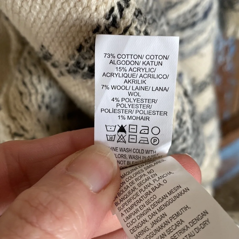 Lucky Brand Cream Black Blue Long Cardigan Sweater
